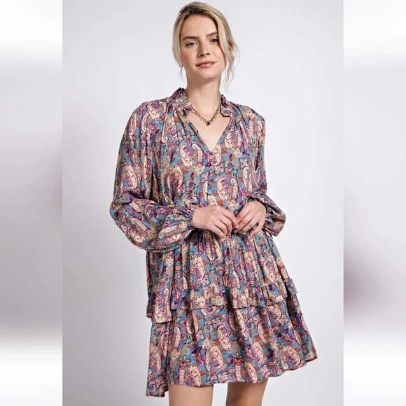 New! Easel Paisley Printed Challis Dress - Picture 5 of 9